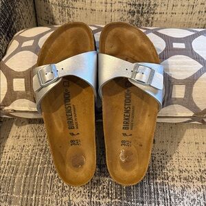 Birkenstock Silver Madrid Single Strap Slide Sandals